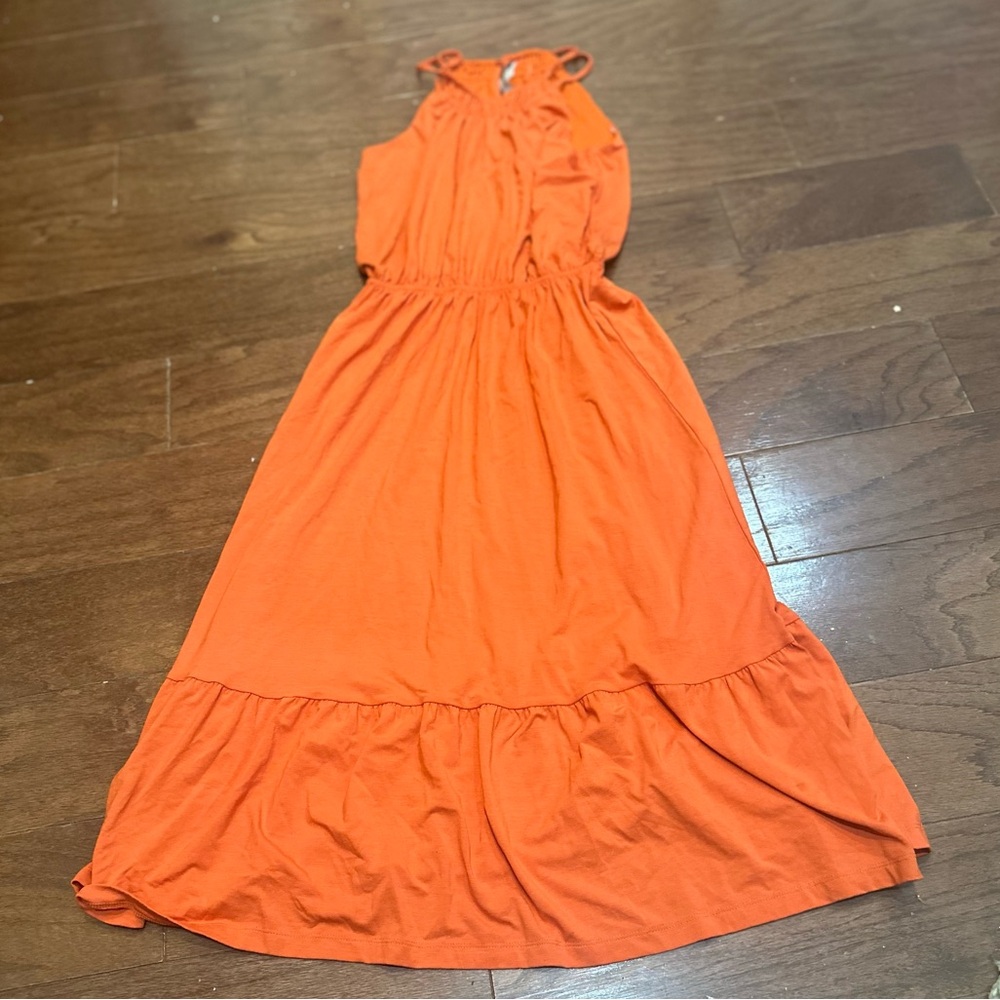 LOFT Orange Sleeveless Tiered Maxi Dress